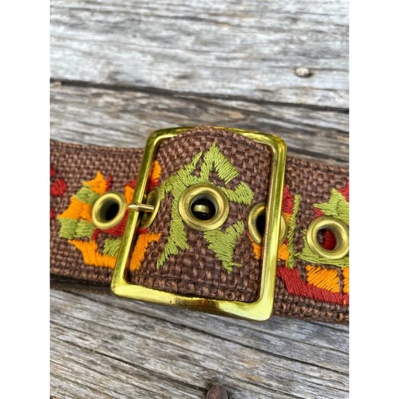 Vintage Burlap Wide Belt Chinese Embroidered Letters Ships Sz 36"-41" - Picture 7 of 14